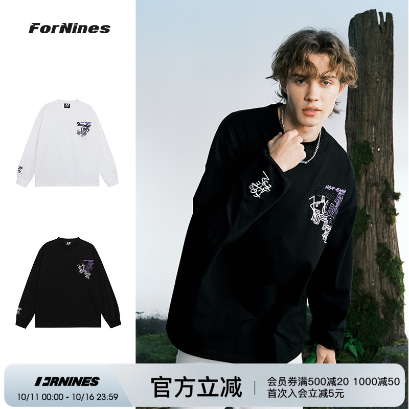 FORNINES美式休闲刺绣情侣T恤