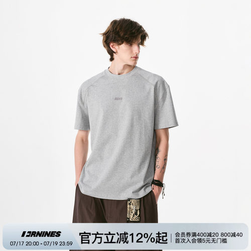 FORNINES刺绣纯棉圆领短袖T恤男女夏季国潮情侣灰色合身正肩上衣