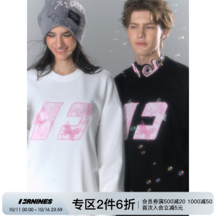 打底衫 FORNINES情侣蝴蝶刺绣卫衣男女潮牌春秋季 重磅圆领上衣美式