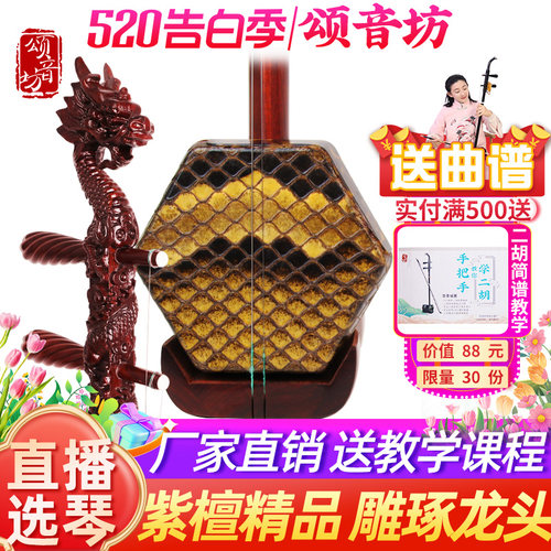 颂音坊小叶紫檀精品龙头二胡乐器专业演奏考级胡琴大师匠制二胡