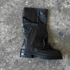 暗黑复古褶皱424骑士靴男厚底增高机车靴中筒皮靴帅气长筒工装靴