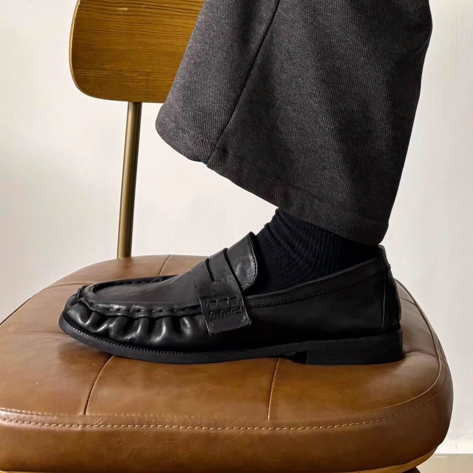 复古做旧粗跟乐福鞋男女擦色德比鞋褶皱休闲皮鞋一脚蹬懒人豆豆鞋,流行男鞋,乐福鞋（豆豆鞋）,淘宝优惠券,粉丝福利购,淘宝优惠卷