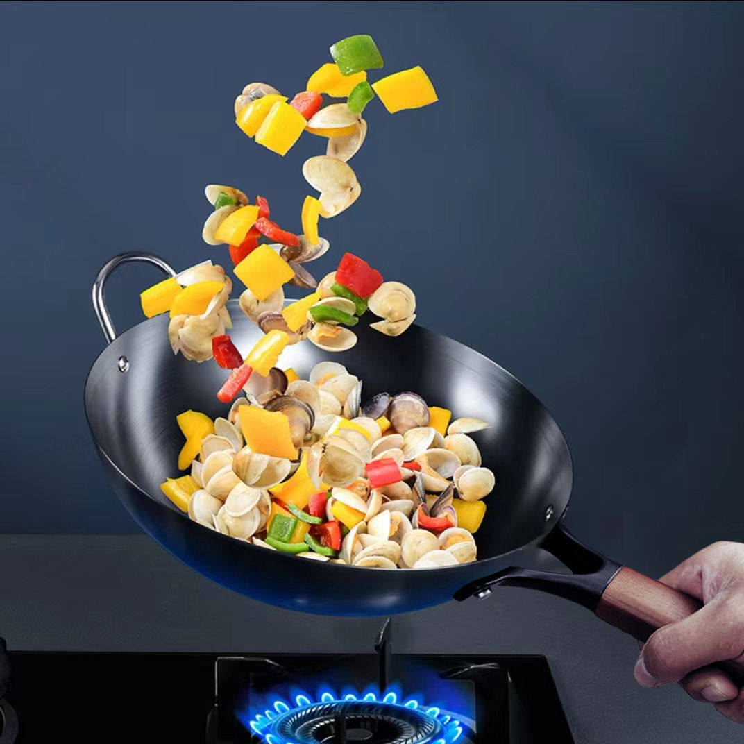 正品烹科家用无涂层精铁氮化铁锅免开锅34cm烹科铁锅32cm烹科炒锅