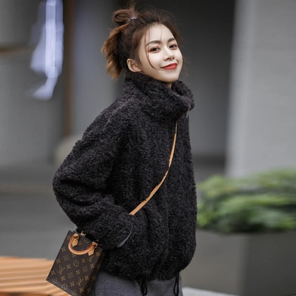 MAJE DVAWN韩版羊羔绒外套女2023年新款宽松冬季加绒加厚软糯上衣