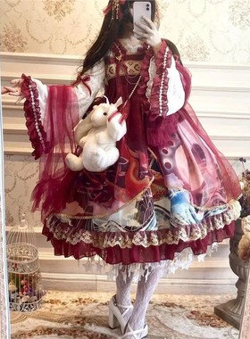 Lolita汉元素中华风蛟龙戏珠大唐襦裙网纱op秋冬连衣裙中国风lo裙