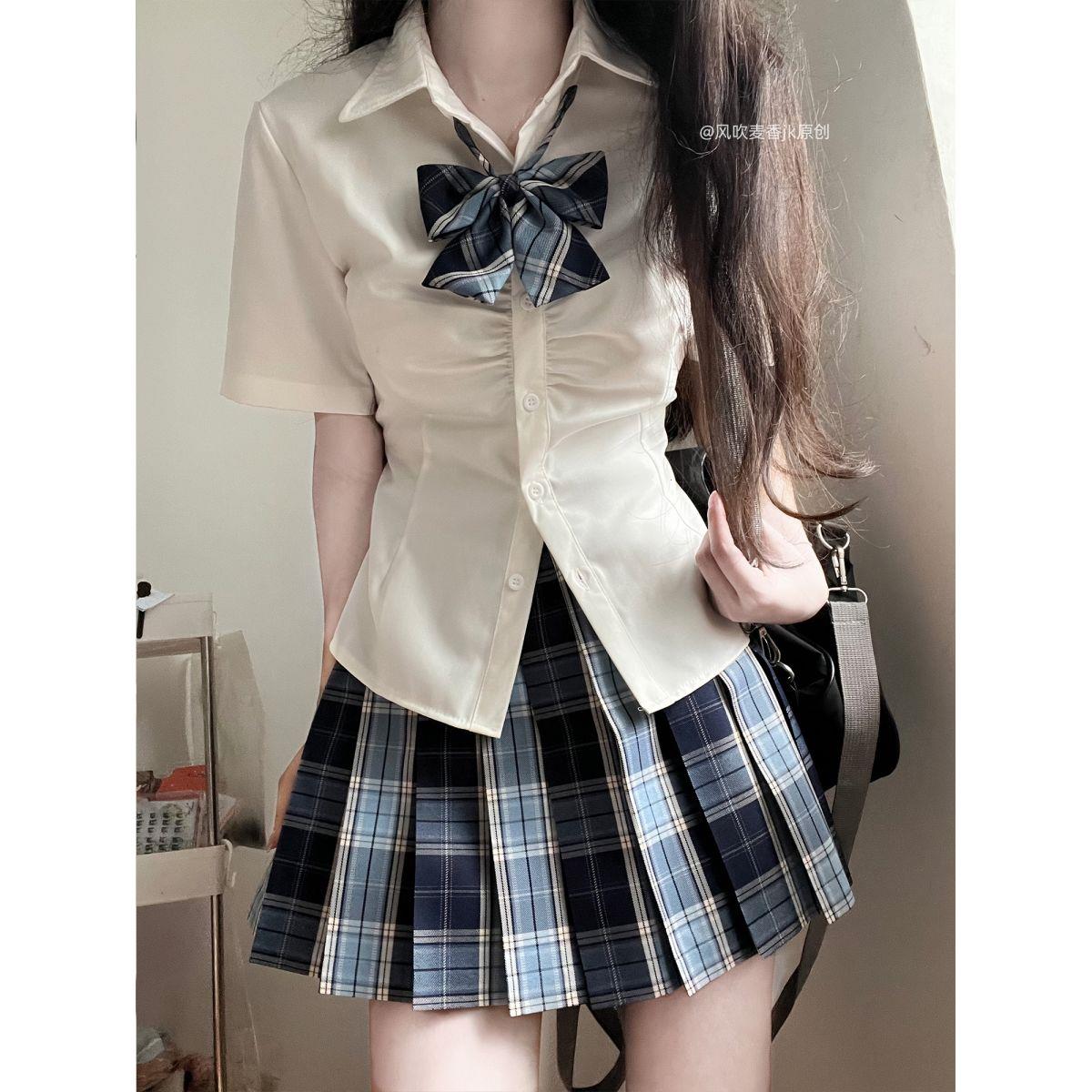 风吹麦香jk【小北鲸】蓝色jk制服格裙正版正统半身裙校供感女