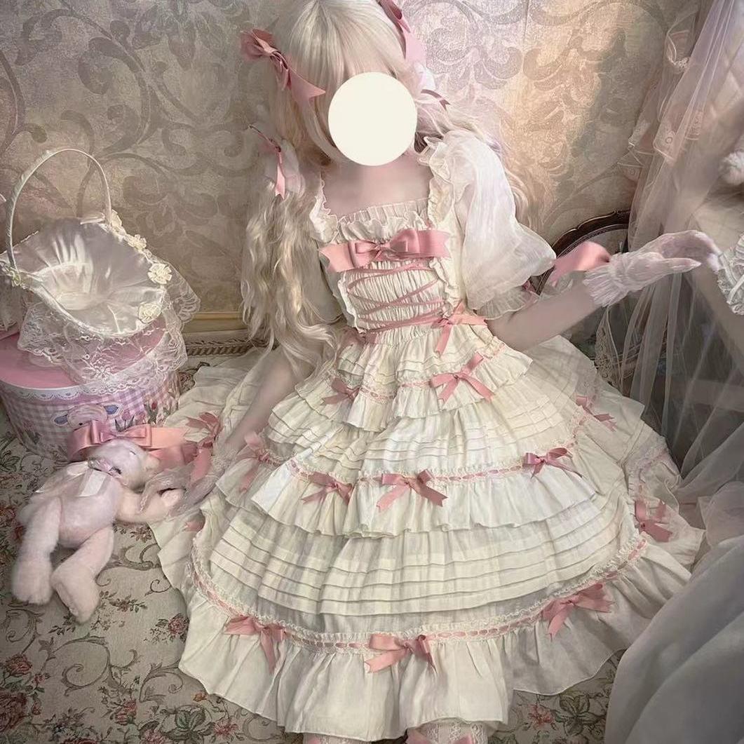 洛丽塔裙子原创设计TALI塔莉Lolita撞色蝴蝶结JSK白菜价连衣裙