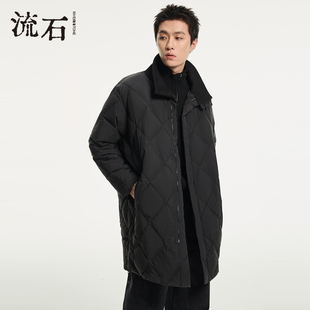 流石男装高级设计感中长款羽绒服2025年冬季新款男士加厚冬天外套