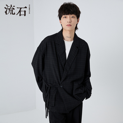 流石男装高端经典长袖西便2026年春季新款男士黑宽松慵懒西装外套