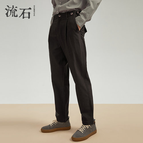 流石男装复古宽松垂感休闲长裤潮