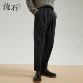 休闲裤 时尚 流石男装 新款 宽松男士 冬季 冬装 子男款 宽松黑色直筒长裤