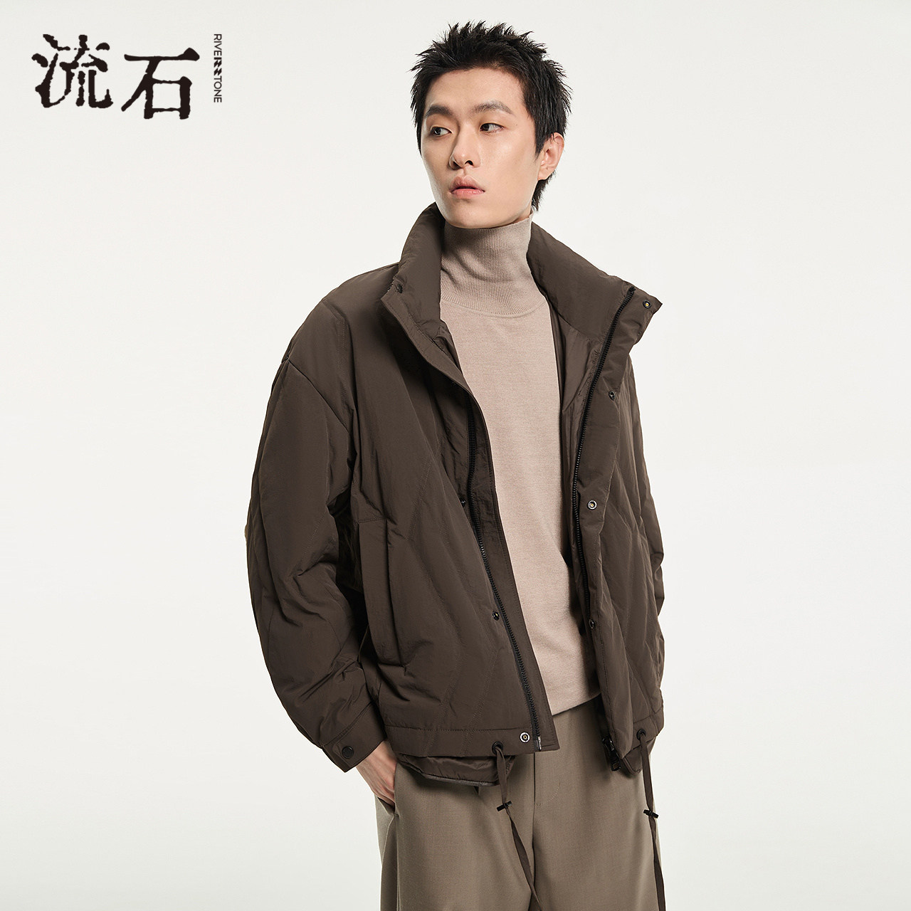 流石男装简约短款薄款羽绒服2026年春季新款男士轻便保暖休闲外套