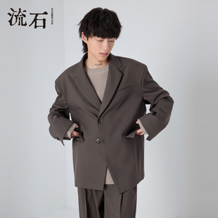 流石男装经典简约长袖西便2026年春季新款男士百搭宽松西装外套潮