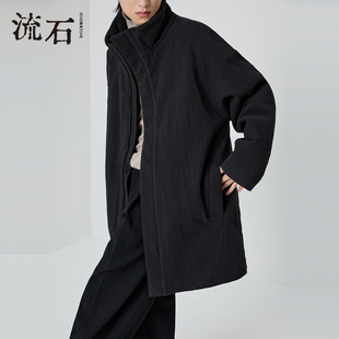 流石男装高端简约中长款羽绒服2025年冬季新款黑色保暖外套上衣男