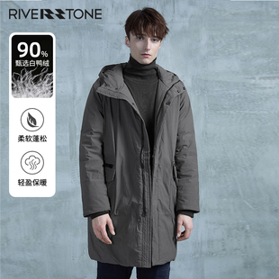 流石男装极冬装简约中长款羽绒服男士加厚款冬季连帽复古加厚外套