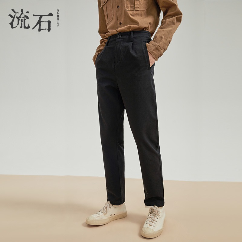 流石男装秋装直筒简约休闲裤男士新款2025秋季宽松时尚通勤风裤子