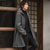 冬装 连帽中长款 外套2025年冬季 流石男装 男款 加厚保暖绵羊毛呢大衣