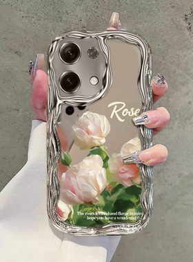 适用红米note13pro+手机壳新款电镀奶油纹note12turbo/Rpro艺术轻奢白玫瑰note11Tpro+网红10女款9防摔保护套