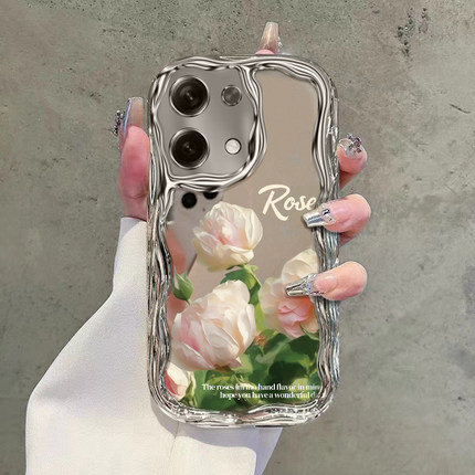 适用红米note13pro+手机壳新款电镀奶油纹note12turbo/Rpro艺术轻奢白玫瑰note11Tpro+网红10女款9防摔保护套