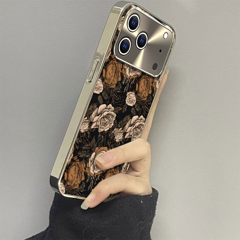 适用苹果系列复古花朵手机壳