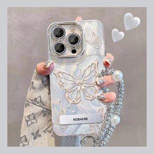 適用于蘋果15promax手機殼16新款 11潮流保護套 電鍍iPhone14plus鏡頭全包13硅膠防摔12奢華金屬蝴蝶高級感女款