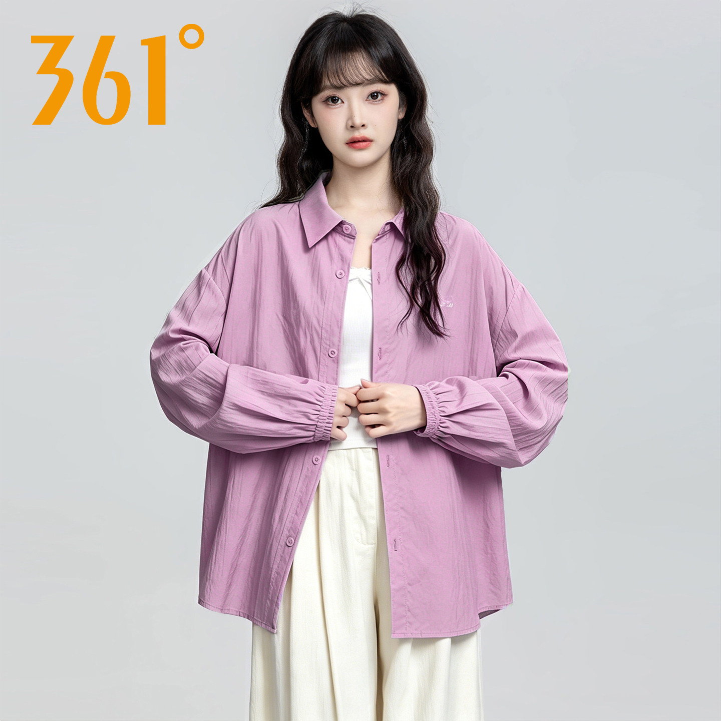 361长袖衬衫女2026夏季新款轻薄速干防晒外套女士百搭翻领休闲服