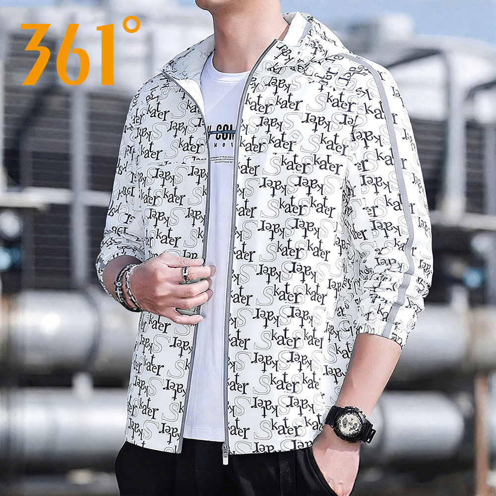 361运动风衣男2026春季新款时尚潮流印花外套薄款连帽防晒上衣男