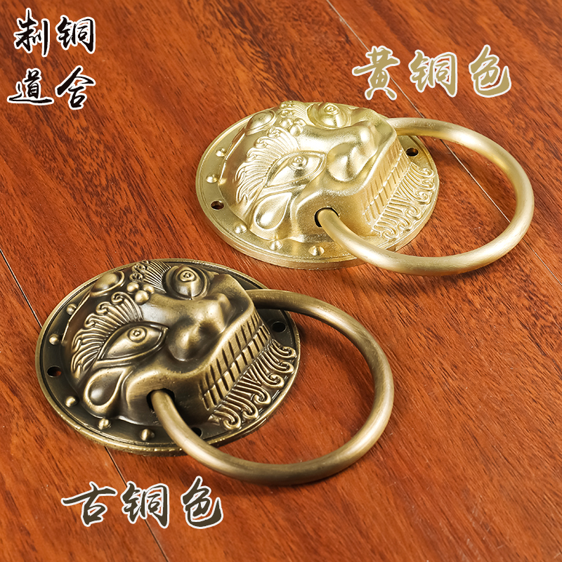 包邮仿古中式大门纯铜狮子头圆环门环兽头铜拉手麒麟门把手铜配件