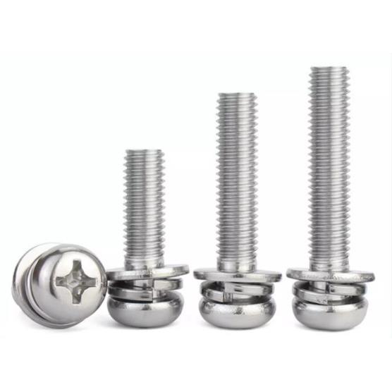 304不锈钢十字组槽3盘头三合螺钉PTZ平弹组合GB9074.4M2MM4M垫5M6