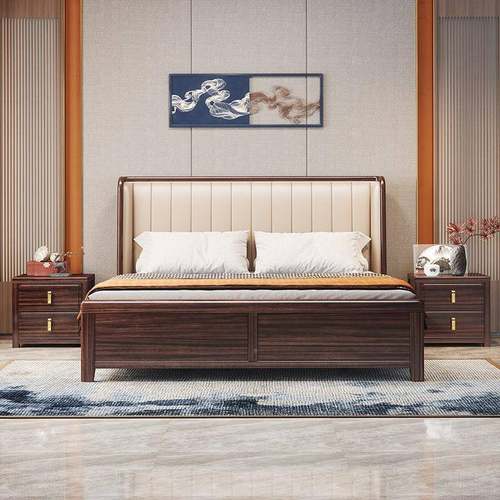 金卧木实木床S-W216#现简约双人床轻奢1.8米全实木婚床代主高箱乌