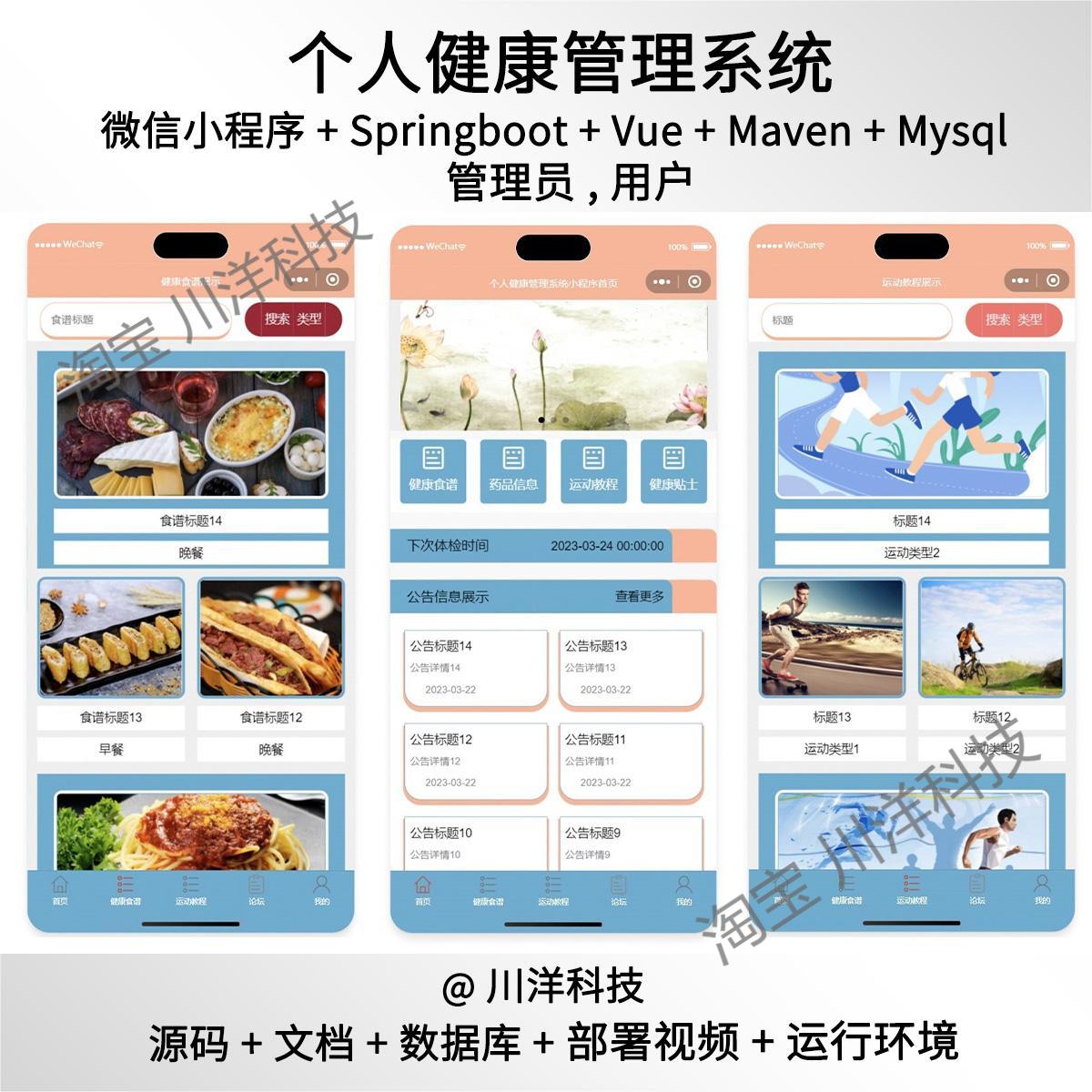 微信小程序 springboot vue个人健康管理系统java源码送文档 商务/设计服务 设计素材/源文件 原图主图