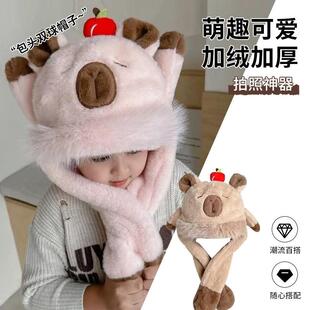 男童帽子围巾一体冬天小孩防寒保暖护耳冬季儿童女孩宝宝连帽围脖