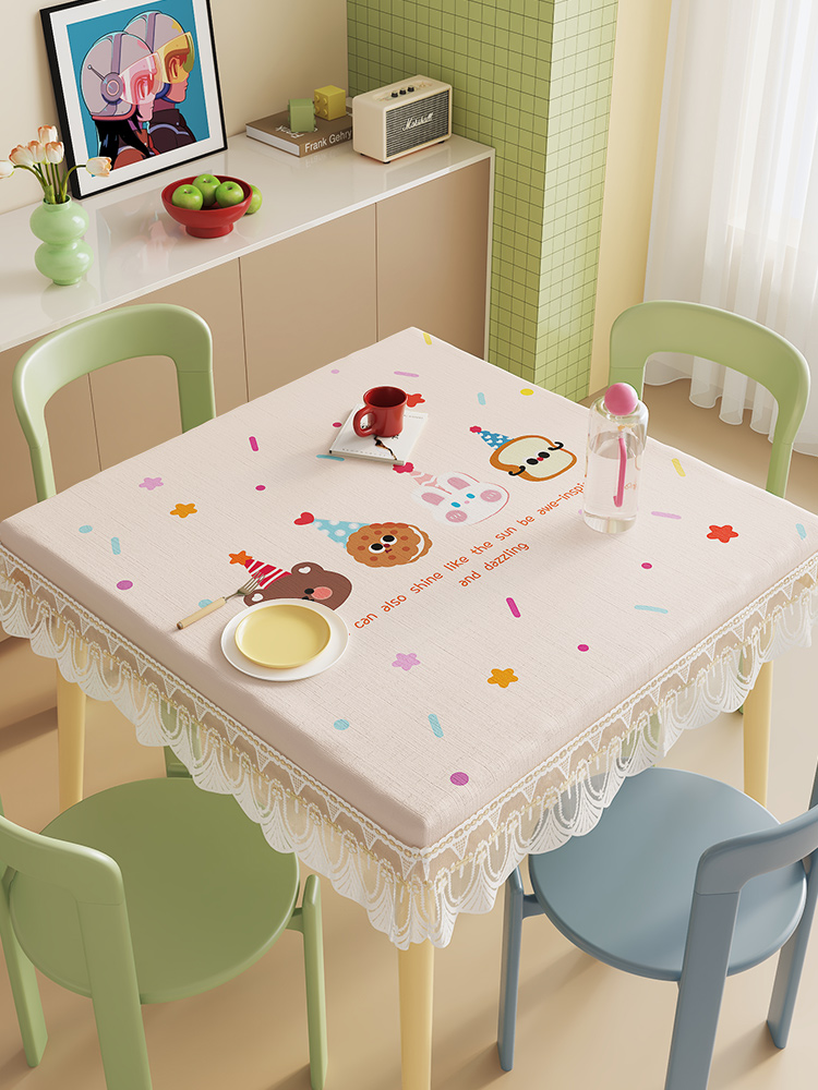 卡通防水防污桌套可爱可擦免洗餐桌布长方形全包烤火罩桌面保护套