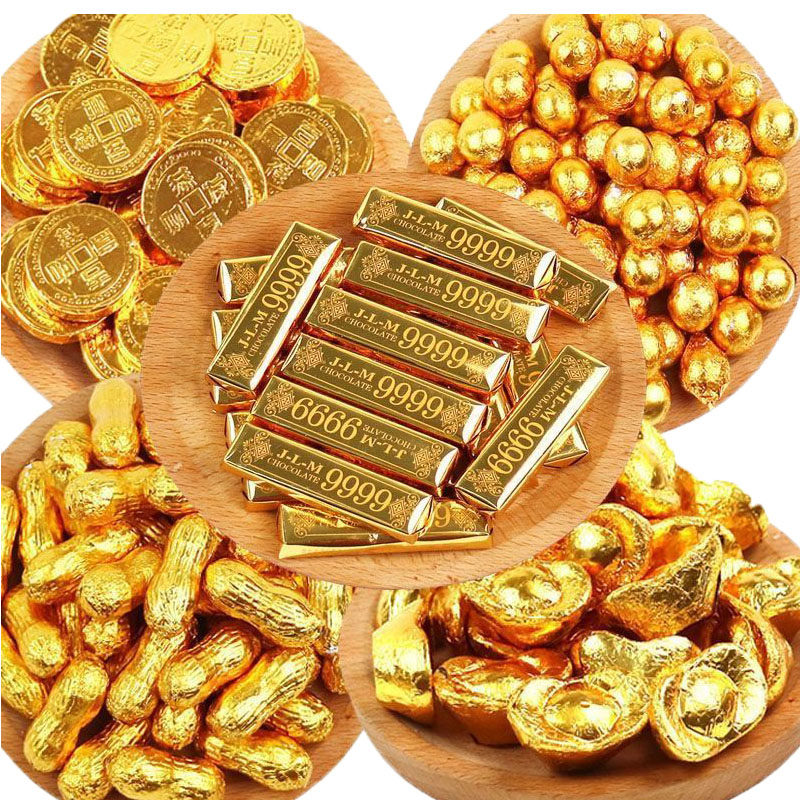 金币花生金条元宝巧克力散装500g生日蛋糕装饰烘焙结婚庆典喜糖果