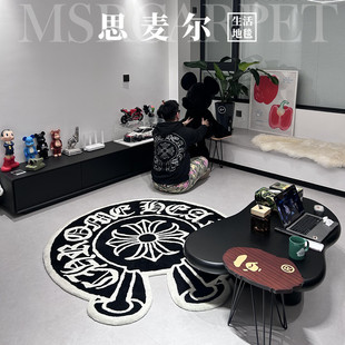 欧美轻奢高级潮牌黑白欧美客厅茶几地毯意式卧室书房衣帽间床边毯