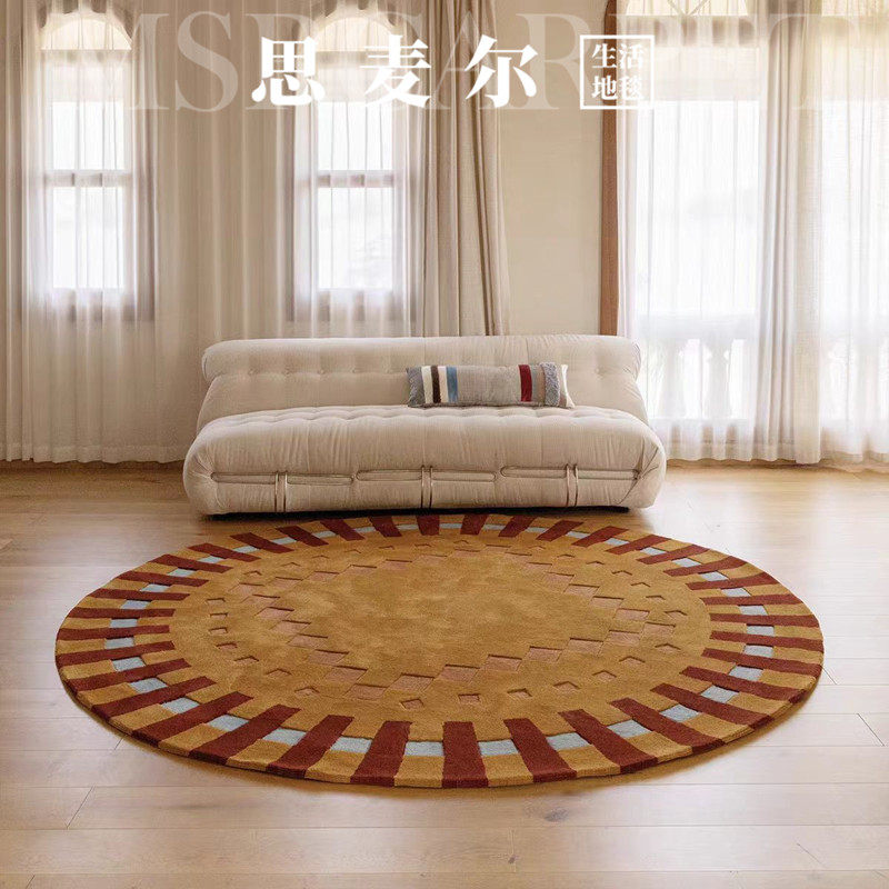 现代几何轻奢驼色腈纶圆形客厅茶几中古风卧室书房衣帽间床边地毯,居家布艺,地毯,淘宝优惠券,粉丝福利购,淘宝优惠卷