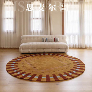 现代几何轻奢驼色腈纶圆形客厅茶几中古风卧室书房衣帽间床边地毯