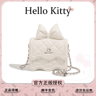HelloKitty三丽鸥凯蒂猫菱格链条小方包蝴蝶结时尚 百搭斜跨单肩包