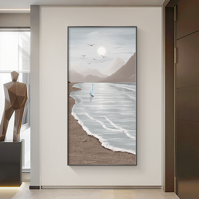 侘寂风入户玄关装饰画大海风景肌理砂岩挂画过道走廊一帆风顺壁画