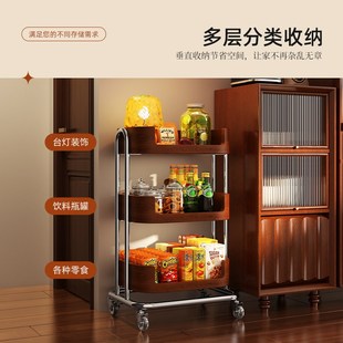 精选中古风小推车客厅沙发边几茶几可移动带轮储物架零食水果置物