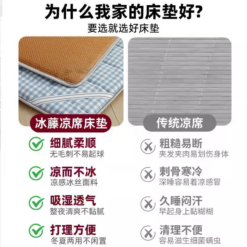 可折叠夏季凉席床垫宿舍儿童软垫双面两用藤席子草竹席a类母婴级
