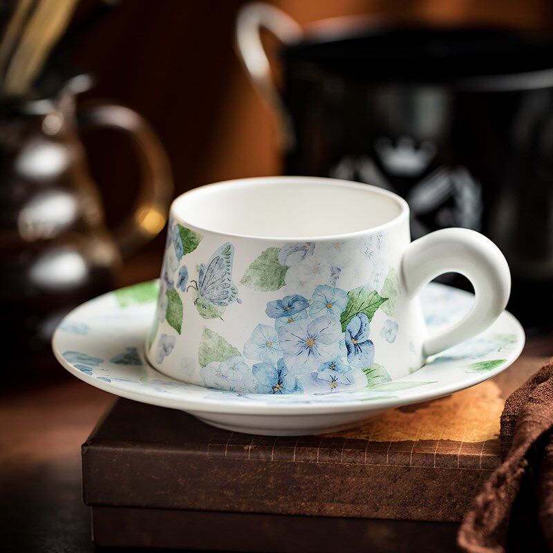 小清新陶瓷咖啡杯碟套装植物花坛高级感下午茶泡茶水杯花茶养生杯