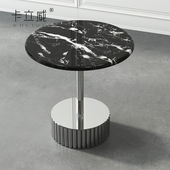 精选意式 极简不锈钢大理石角几中古侘寂风黑白沙发边几小茶几银色