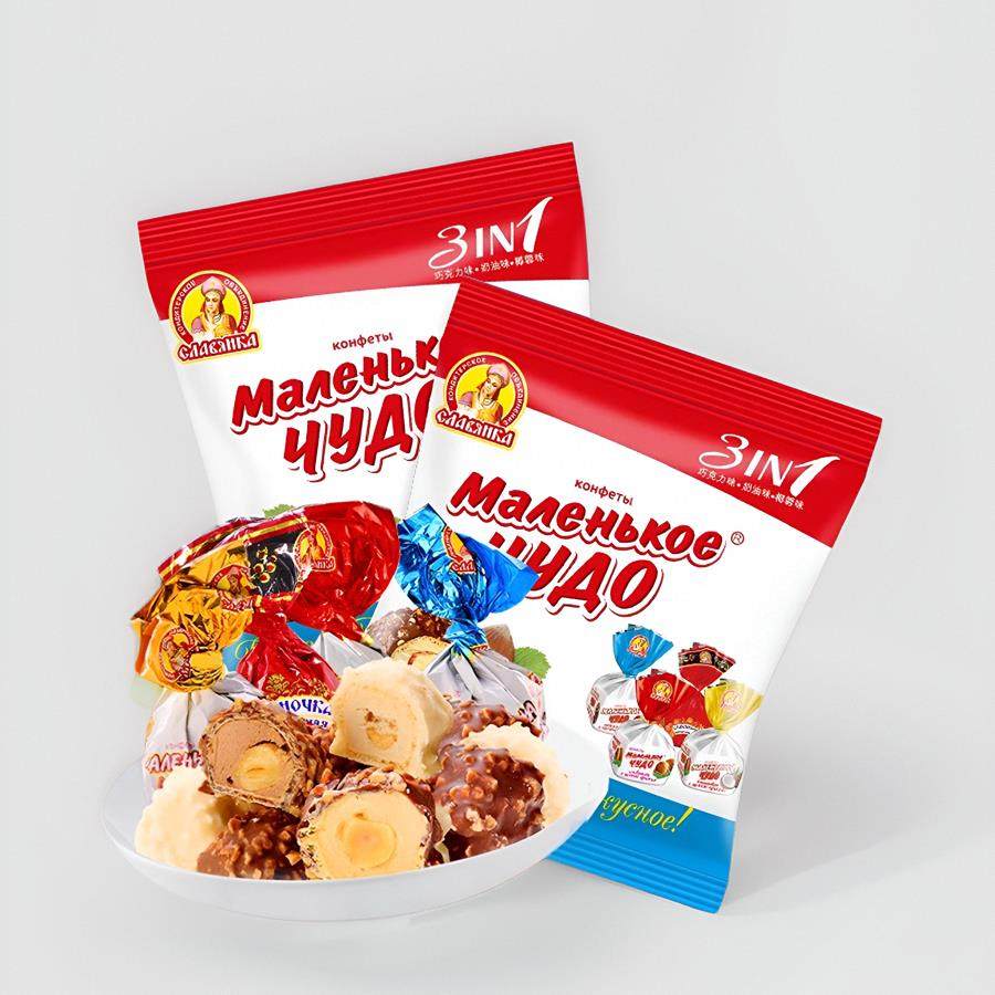 奶罐糖巧克力味威化糖俄罗斯进口夹心糖果500g万圣节零食品包邮