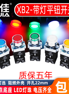 一佳金属按钮开关XB2-10DN自复位带灯一常开点动启动380V220V22mm