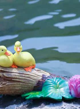 花园装饰 庭院创意水缸鱼池装饰 造景睡莲假山景观浮水鸭子摆件