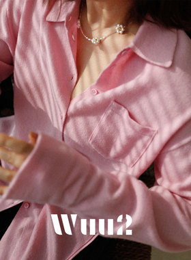 Wuu2 心动收藏家 polo翻领粉色羊毛衫女针织开衫上衣高级感衬衫春