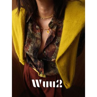 女设计感小众宽松叠穿衬衣秋季 复古油画印花衬衫 梵高向日葵 Wuu2