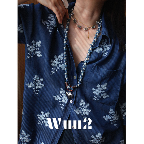 Wuu2花朵刺绣天丝牛仔衬衫宽松