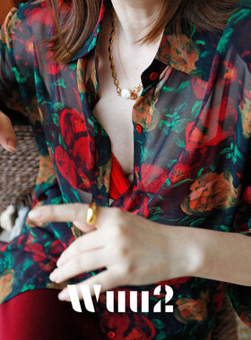 Wuu2 苏里南玫瑰 复古轻薄微透花衬衫女宽松小众设计感绝美上衣夏